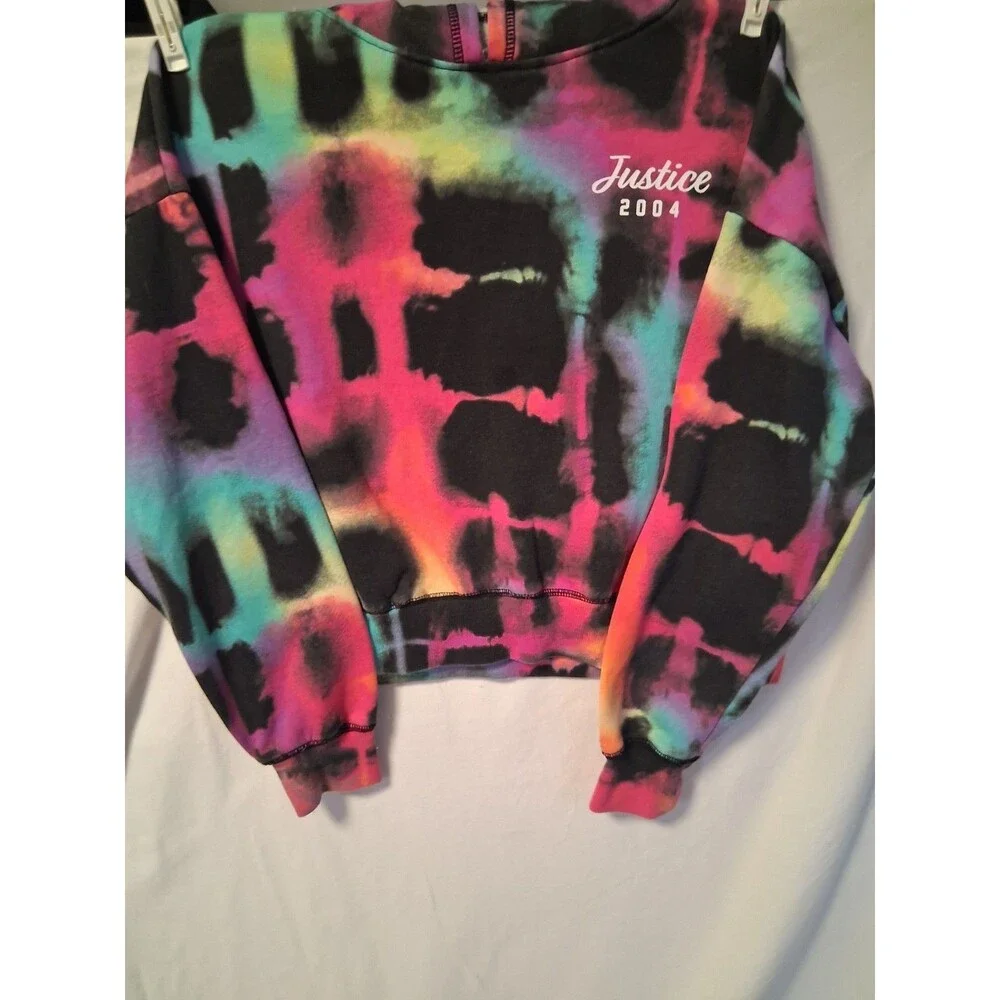 Justice Girls Tie-Dye Pullover Hoodie, Multicolor Fleece Polyester, L